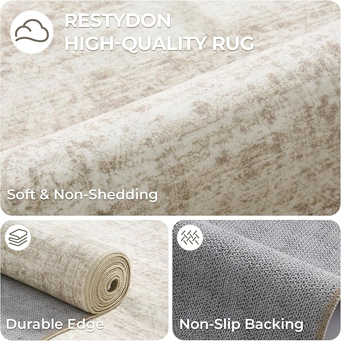 Kitchen Runner Rugs Non Skid Washable - 2.5 x 10 Runner Rug with Anti Slip Backing, Ultra-Thin Soft Rug Runner for Hallway, Bedroom, Living Room (2.5'x10', Beige/Ivory)