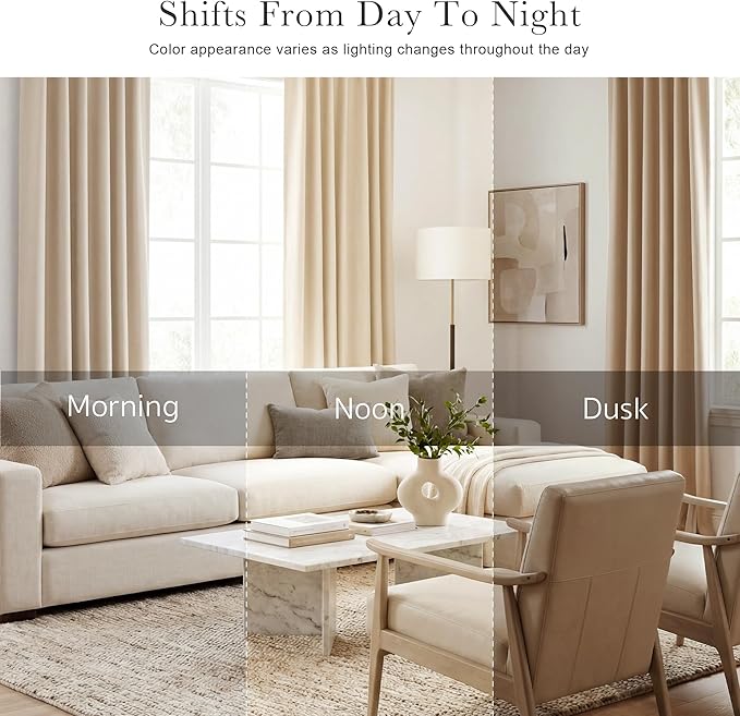 PONY DANCE Black Out Curtains 84 inch Long 2 Panels Burg for Living Room - Beige Window Treatments Room Darkening Curtains Back Tab/Rod Pocket Drapery for Bedroom, 52 Inches Wide, Set of 2, Beige