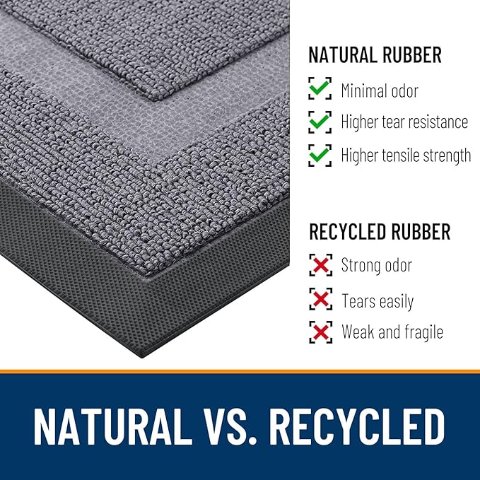 OLANLY Front Door Mat Indoor Outdoor Entrance, Waterproof All-Season, All-Weather Doormat, Sturdy Natural Rubber, Low Profile, Easy Clean Patio Porch Entryway Mat, 47x32, Classic Gray