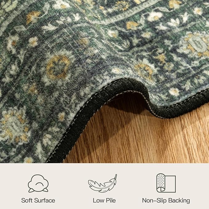 Lofus 9x12 Area Rug for Living Room,Green Washable Large Rugs with Non-Slip Backing,Soft Boho Carpets for Bedroom Dining Room Home Office Indoor Nursery