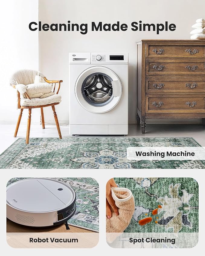 AMADA HOMEFURNISHING 2x4 Washable Area Rug, Low-Profile Entryway Rug with Non-Slip Backing & Durable Edge Binding, Vintage Rug Pattern, Small Rugs for Entryway, Kitchen & Living Room