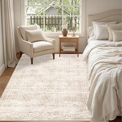 3x5 Area Rugs Living Room Rug: Washable Vintage Boho Rug No Slip Stain Resistant Soft Carpet Indoor Floor Floral Large Carpets for Bedroom Dining Room Farmhouse Nursery Home Office Beige