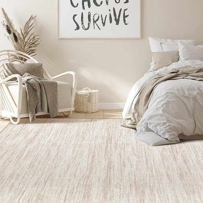 Nakagishi 6X9 Area Rugs Living Room: Washable Large Vintage Rug Neutral Non-Slip Soft Stain Resistant Indoor Carpet for Bedroom Nursery Dining Room Office Playroom - Beige-01