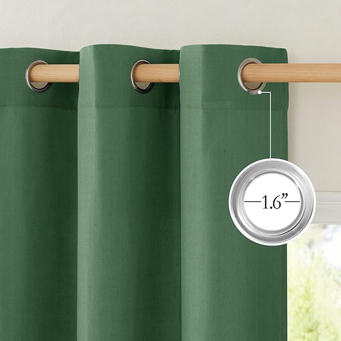 NICETOWN Thick Linen Olive Green Curtains for Bedroom, Grommet Window Treatment Privacy Added with Light Filtering Flax Linen Blend Drapes for Nursery, 2 Panels, W55 x L63