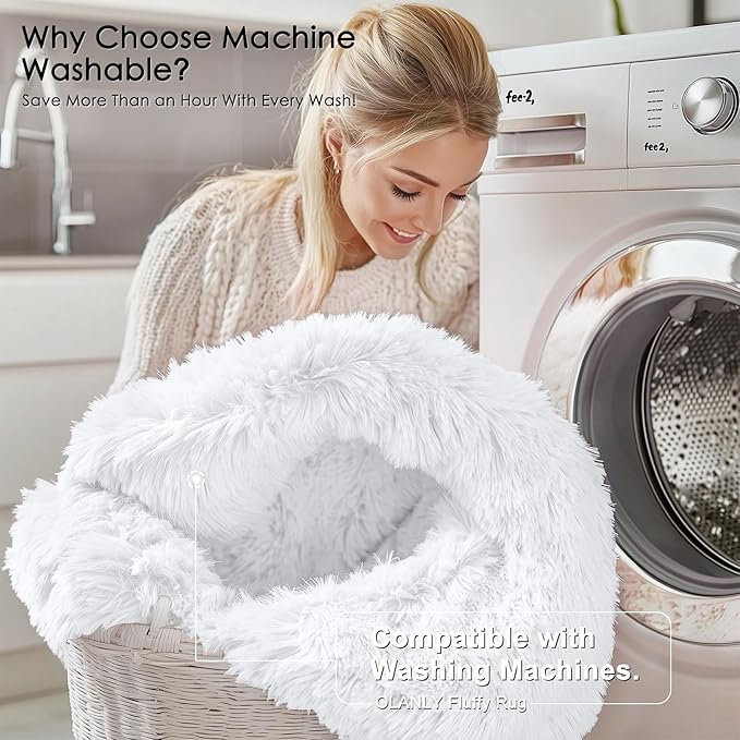 OLANLY 2x3 Machine Washable Small Bedside Rug, Soft Fluffy Shaggy Entryway Throw Rugs for Bedroom, Living Room, Indoor Floor Carpet for Kids Girls and Boys, Nursery Rooms, Home Decor Aesthetic, White