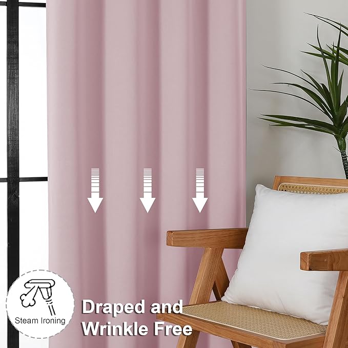 Simplebrand Ava Blush Blackout Curtains for Bedroom 84 Inch Length 2 Panels Set, Solid Thermal Insulated Privacy Nursery Window Treatment Curtains Blackout Drapes, W40 x L84 Inch, Blush