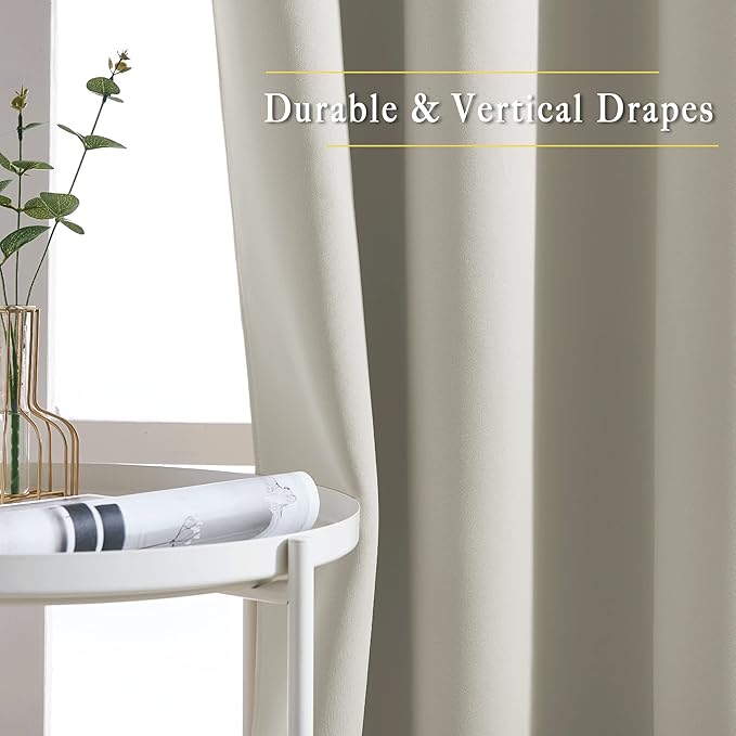 NICETOWN Room Darkening Curtains for Living Room, Grommet Window Treatment Thermal Insulated Solid Sound Reducing Drapes for Bedroom, Natural, Set of 2, W52 x L102