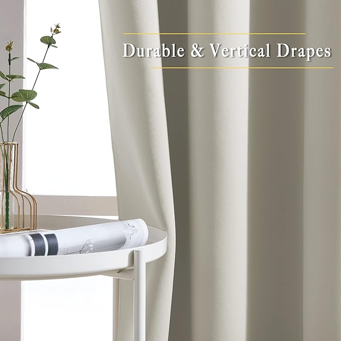 NICETOWN Natural Room Darkening Bedroom Curtains 96 inches Long, Grommet Thermal Insulated Room Darkening Window Treatments Sound Reducing for Living Room, W46 x L96, 2 Panels