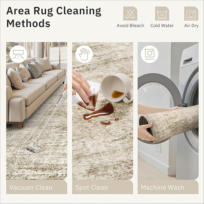 Soalmost 5x5 Brown Round Rug 5ft Living Room Circle Rug Vintage Round Area Rug Non Slip Indoor Carpet for Entryway Dining Room Bedroom