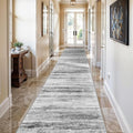 2x12 Washable Runner Rugs for Hallway: Long Abstract Runners for Entryway Dining Room Office - Stain and Water Resistant Rugs with Non-Slip Backing - Soft Low-Pile Carpet Grey