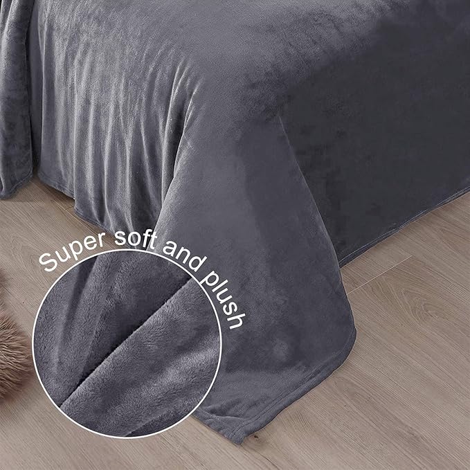 Exclusivo Mezcla Fleece Blanket King Size for Bed, Super Soft and Warm, All Season, Cozy, Plush, Lightweight, 90x104 Inches, Dark Grey
