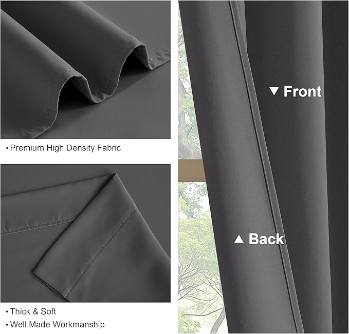 PONY DANCE Short Curtains Half Window Curtains for Bedroom, Privacy Blackout Energy Saving Drapes for Living Room Bathroom Shades, Wide 29 x Long 36 inches per Panel, Grey, 2 Pcs