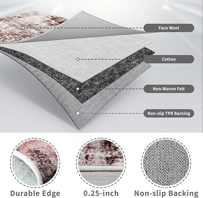 2x3 Small Washable Area Rug: Non-Slip Indoor Door Mat for Entrance Doorway Kitchen Bedroom Living Room - Abstract Farmhouse Throw Rug for Modern Home Decor Brown Khaki White