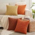 Fancy Homi Set of 4 Burnt Orange Fall Boho Decorative Throw Pillow Covers 24x24 Inch for Couch Bed Sofa, Aesthetic Modern Bohemian Room Decor, Soft Fuzzy Fluffy Cozy Corduroy Cushion Case 60x60cm