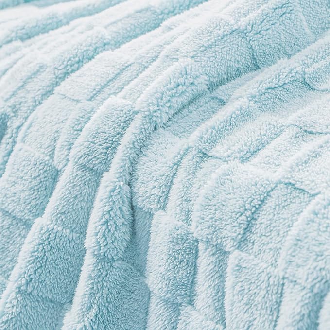 Exclusivo Mezcla Fleece Throw Blanket for Couch,Super Soft and Warm Lightweight Checkered Pattern Blankets for All Seasons, 50x60 Inches, Light Blue