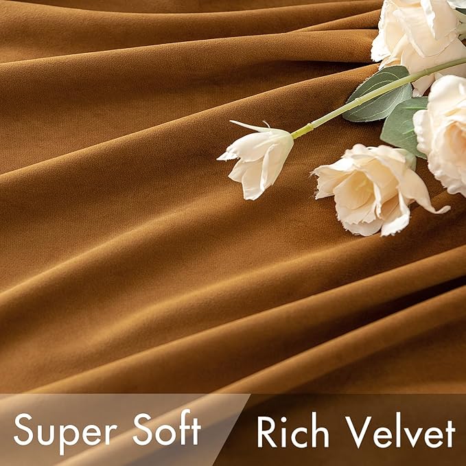 MIULEE Velvet Curtains 90 inches - Luxury Blackout Curtains for Bedroom Living Room Thermal Insulated Super Soft Window Drapes Rod Pocket & Back Tab, Gold Brown, W52 x L90 inches, 2 Panels