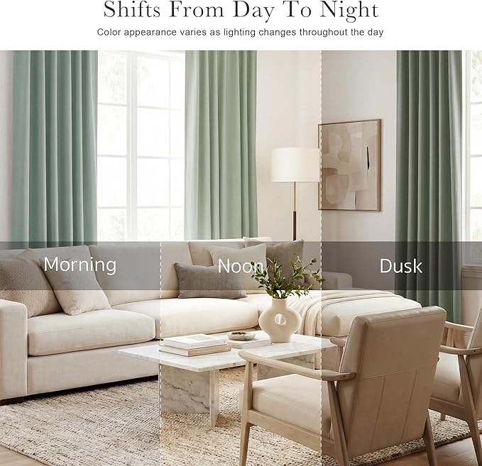 PONY DANCE Sage Green Blackout Curtains, Solid Back Tab Thermal Insulated Light Blocking Drapes for Kitchen/Bathroom Window, Short Small Drapes for RV Camper, 42 W x 45 L, 2 Panels