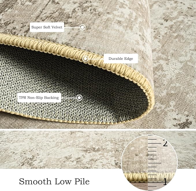 Toneed Entryway Rug 2x3 Door Mat for Indoor Entrance, Washable Small Throw Rug for Kitchen Floor, Front Door, Bedroom Bedside, Non-Slip Low Pile, Abstract Beige
