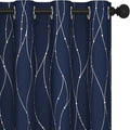 Deconovo Blackout Curtains 63 Inch Length 2 Panels, Navy Blue Curtain, Thermal Insulated Soundproof Privacy Curtain with Silver Wave Dots Print, Machine Washable Window Panel for Bedroom Nursery