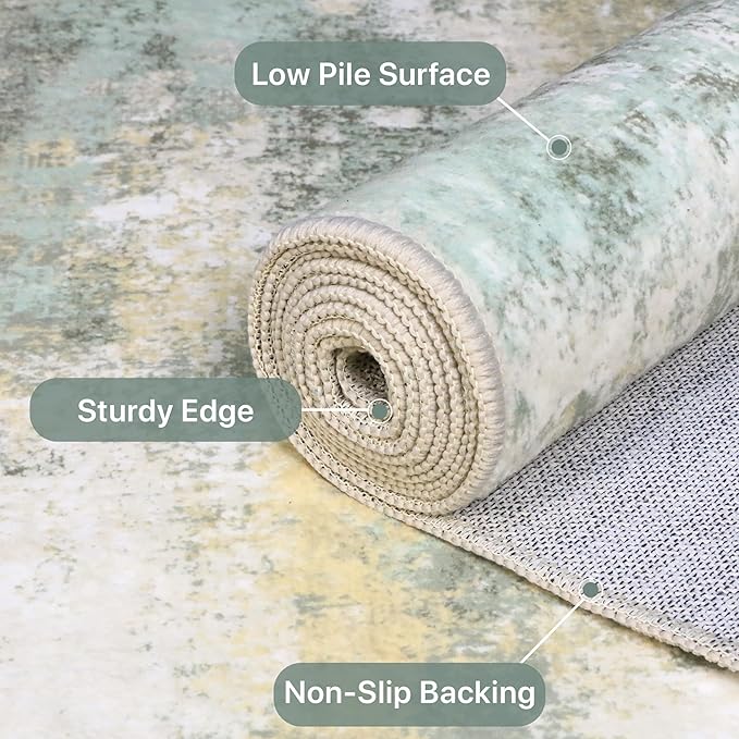 BEIMO Runner Rug for Hallway Kitchen, 2'6"x5' Machine Washable Runners Rug for Entryway, Soft Modern Abstract Throw Rugs, Low Pile Floor Cover with Non Slip Backing, Light Green