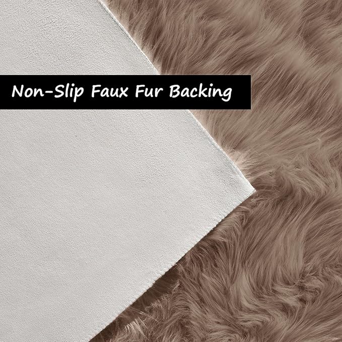 Goolela Beige Area Rug 6x9 Light Brown Fluffy Fuzzy Sheepskin Rug for Living Room Bedroom Shag Faux Fur Carpet Rectangle