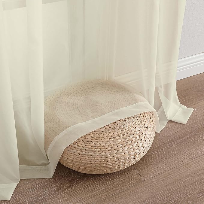 OWENIE Sheer Curtains 84 Inches Long 2 Panels Set, Sheer Cream Curtains for Living Room Bedroom 59 Inch Extra Wide, Modern Voile Filmy Rod Pocket Drapes, 2 Pcs, Each 59 W x 84L, Cream