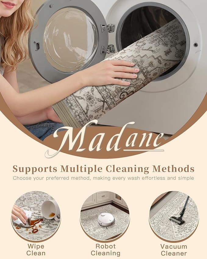 Madane Hallway Runner Rug - 2x5 Rug Runner Washable Runner Rugs Non-Slip Low-Pile Kitchen Runner Rug Laundry Room Rug Throw Carpet for Entrance Bedroom Living Room (2'x5', Beige/Brown)