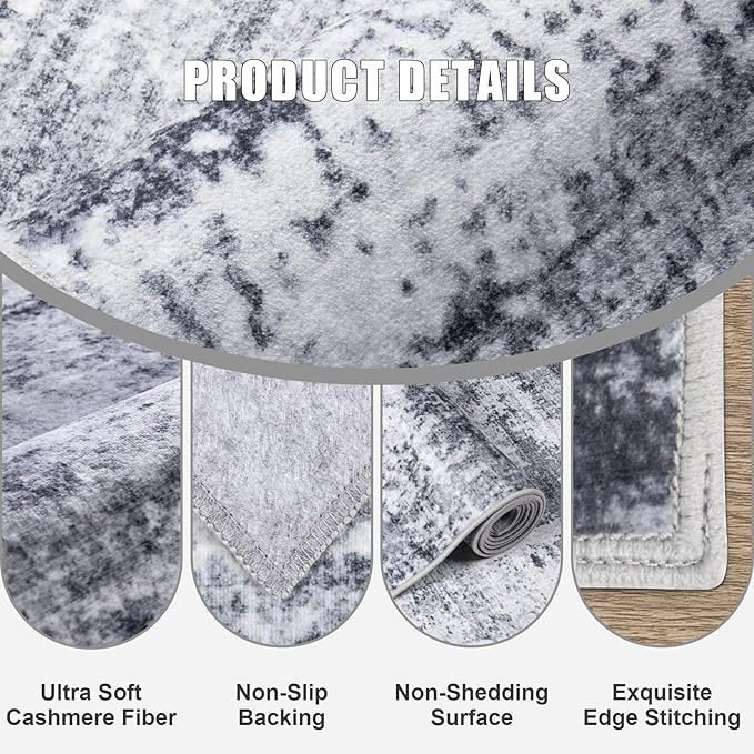 10x12 Area Rug Living Room Rug: Washable Modern Abstract Soft Thin Rug Indoor Floor No Slip Stain Resistant Carpet for Bedroom Dining Room Farmhouse Nursery Home Office - Grey