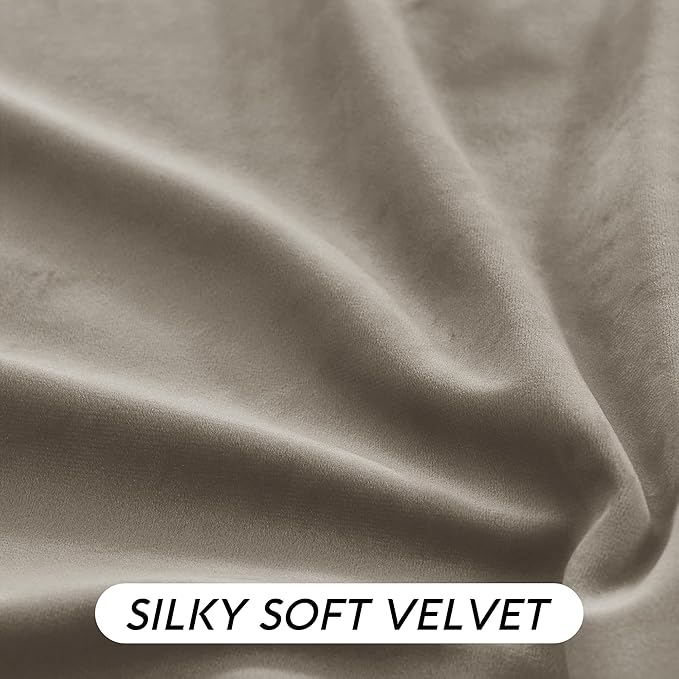 RYB HOME Taupe Velvet Curtains 84 inches Length with Hook Tape, Thermal Insulated Privacy Protect Decorative Drapes for Window, W 52 x L 84 inches, 2 Panels Set