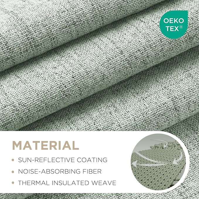Joydeco Linen Blackout Curtains for Bedroom - 100% Light Blocking 1 Panels, Sage Green Drapes 100" W x 96" L, Thermal Insulated Room Darkening Curtains for Living Room, Rod Pocket & Back Tabs