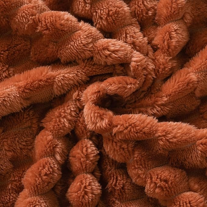 Burnt Orange Throw Blanket 50"×70" inches Gifts for Mom Fuzzy 3D Jacquard Decorative Flannel Fleece Super Soft Plush Cozy Blanket for Couch Sofa Chair Lightweight