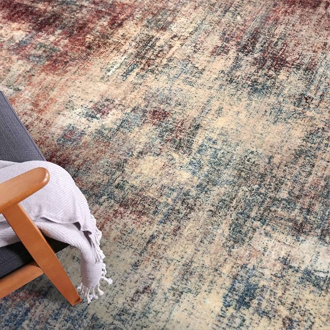 IOHOUZE Abstract Runner Rug 2x12 Ft Washable Runners for Hallways, Non Slip Kitchen Runner Printed Faux Wool Entryway Runner Indoor, Modern Abstract Floor Carpet for Hall Kitchen, Red/Multi