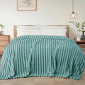 Exclusivo Mezcla Queen Size Flannel Fleece Blanket, Super Soft Striped Jacquard Bed Blanket, Lightweight Fuzzy Cozy for All Seasons, 90x90 Inches, Celadon