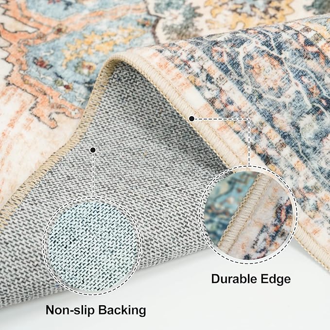 TOPRUUG Washable Runner Rug 3x8 - Hallway Runner Rug Kitchen Rugs and Mats Non Skid Washable Waterproof Carpet Runner for Living Room Bedroom Bathroom (Blue, 3X8)