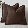 MIULEE Decorative Throw Pillow Covers Neutral Linen Fringe Throw Pillows Set of 2 Dark Brown Boho Farmhouse Cushion Covers with Tassels for Couch Sofa Bed Living Room Spring Decor 18x18 Inch