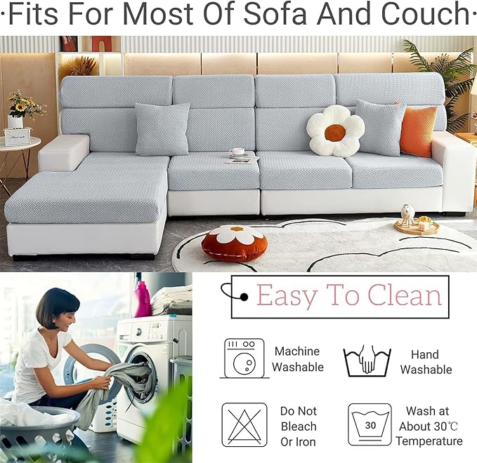 Soothing Home Sofa Covers, Sofa Hero Covers, Wear-Resistant Universal Couch Covers Washable Stretch Sectional Couch Cushion Covers (Beige,Large Triple Seat Cover)