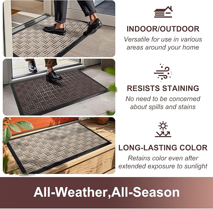 Mibao Front Door Mat, Heavy Duty Durable Welcome Mat for Outdoor Indoor, Dirt Trapper Waterproof Super Absorbent Door Mat for Entryway Outside Patio Porch,61.5" x 36", Beige