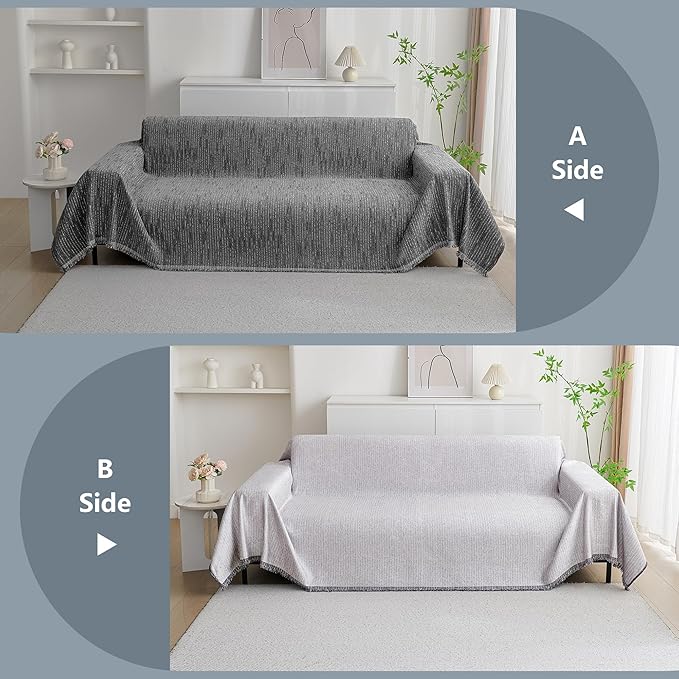 MYSKY HOME Couch Covers for Sofa, Dog Couch Cover Protector, Dark Grey Lines Sofa Covers for Sectional L Shape, Pets Couch Throw Cover Washable Durable Large Couch Cover for Dogs, Cats, 71" X118"