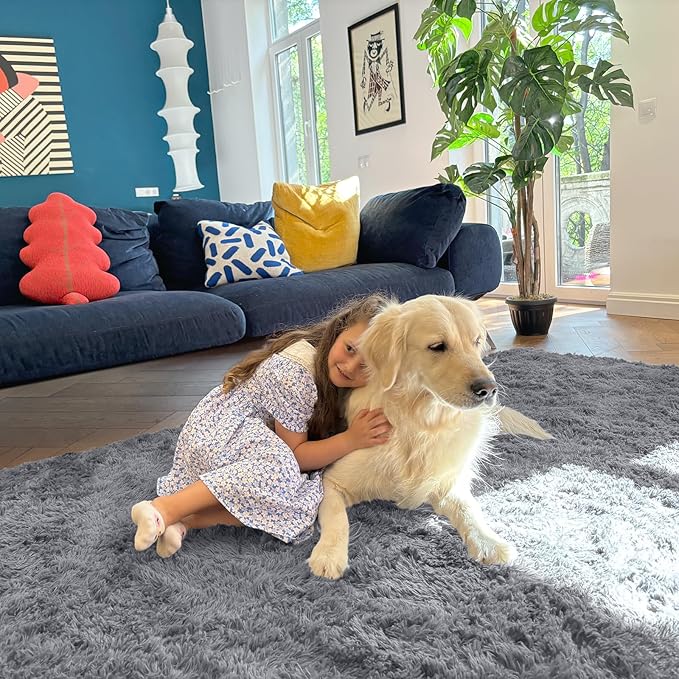 OLANLY 3x6 Machine Washable Runner Rugs for Hallway, Soft Fluffy Shaggy Bedside Rugs for Bedroom, Living Room, Indoor Floor Carpet for Kids Girls and Boys, Nursery Rooms, Home Decor, Light Grey