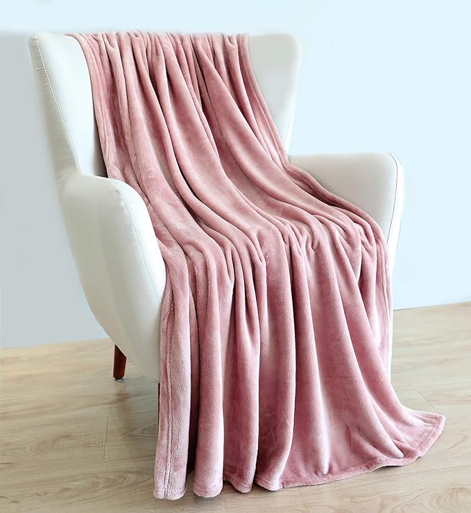 TASTHROW Large Flannel Fleece Throw Blanket, 60×80 Inch - Cozy Lightweight Thick Blanket - All Seasons Suitable for Women, Men and Kids (Pink)