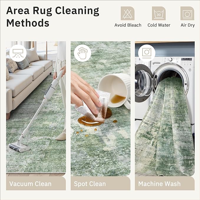 Runner Rug 2x8 Washable Non-Slip Hallway Runner Rugs for Kitchen Bathroom Laundry Room Green/Ivory Vintage Floor Carpet Runners for Hallways Entryway