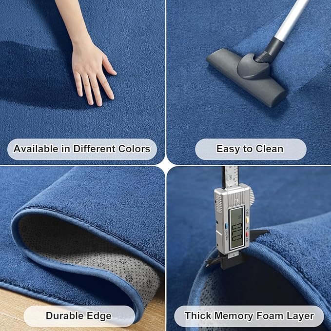 Amearea 5x5 Square Area Rugs for Bedroom Living Room, Modern Blue Thickened Memory Foam Rug, Fluffy Indoor Washable Rugs Non Slip Minimalist Carpet for Kids Boys Girls Dorm Nursery Room Decor
