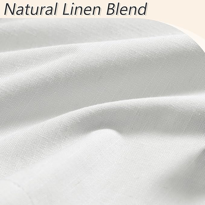 Guken White 100% Blackout Linen Curtains 52 Inch Wide by 66 Inch for Living Room Bedroom Back Tab Thermal Insulated Black Out Linen 2 Drapes Room Darkening Window Curtains