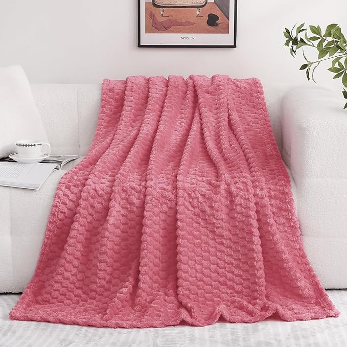 Rose Pink Throw Blanket 90"×90" inches Gifts for Mom Fuzzy 3D Jacquard Decorative Flannel Fleece Super Soft Plush Cozy Blanket for Couch Sofa Chair Lightweight