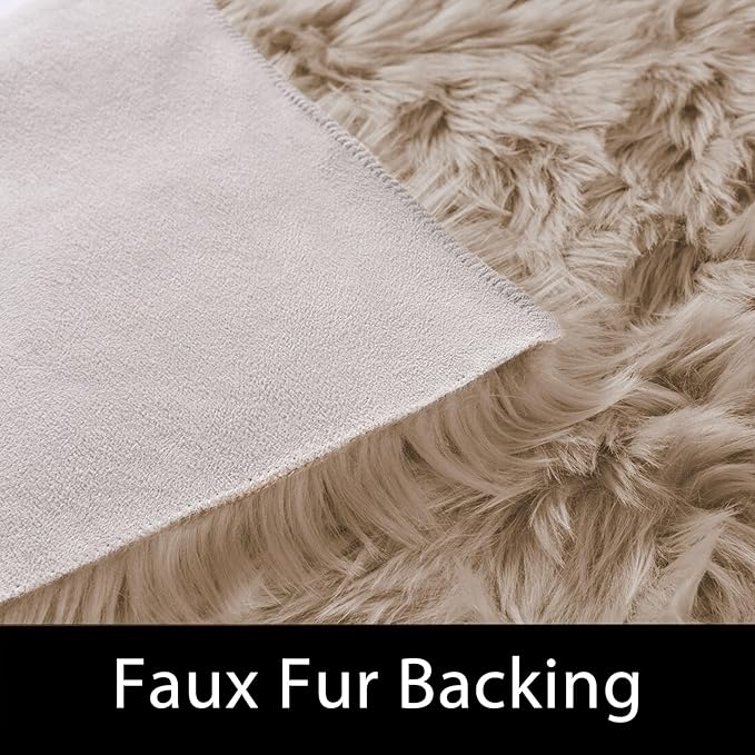 Latepis Large Round Rugs 6ft Light Brown Beige Circle Faux Sheepskin Rug Fluffy Fur Plush Shag Rug for Living Room Bedroom Carpet Plush Rugs Home Decor