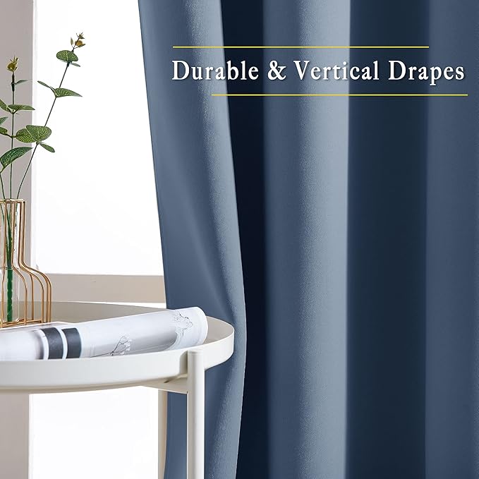 NICETOWN Stone Blue Blackout Curtains for Living Room, Window Treatment Thermal Insulated Room Darkening Grommet Drapes Sound Dampening for Bedroom, 2 Panels, W37 x L72
