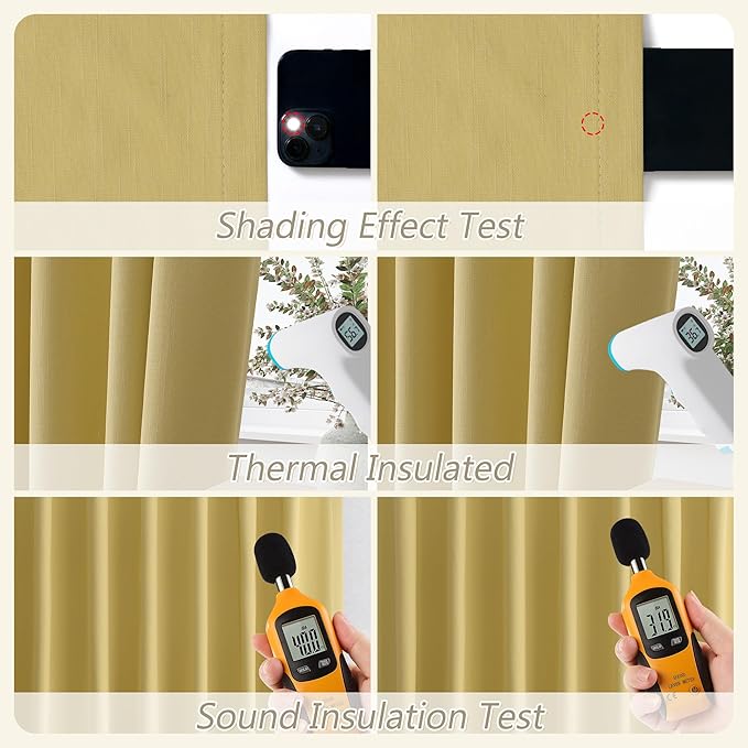 Guken Yellow 100% Blackout Linen Curtains 72 Inch Length 2 Panels Set for Living Room Bedroom Back Tab/Rod Pocket Thermal Insulated Black Out Drapes Room Darkening Window Curtains 72 Inches Long