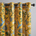 Topfinel 80 Inches Long Custom Mustard Yellow Luxury Curtains for Living Room Bedroom, Blackout Vintage Victorian Curtains Floral Lemon Hummingbird Printed Grommet Drape 80 Inch Length