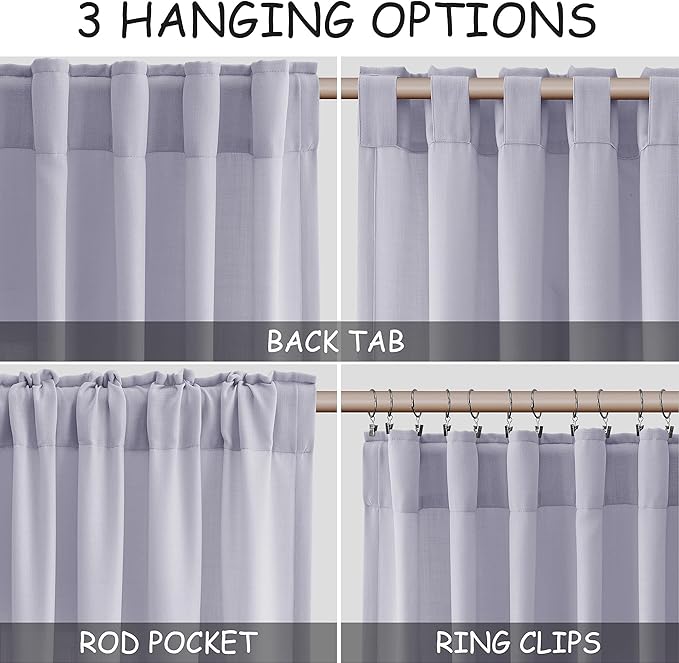 Nanspring Lavender Purple Linen Curtains 90 Inches Long for Living Room Boho Decor Light Filtering Semi Sheer Curtain Back Tab and Rod Pocket Modern Luxury Drapes for Bedroom Office 52x90, 2 Panels