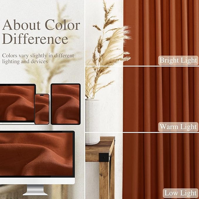 Nanspring Extra Wide Long Curtains for Living Room 108 Inches Long Back Tab Terracotta Linen Semi Sheer Rustic Farmhouse Boho Floor to Ceiling High Window Curtain for Bedroom Luxury 100x108, 2 Panels